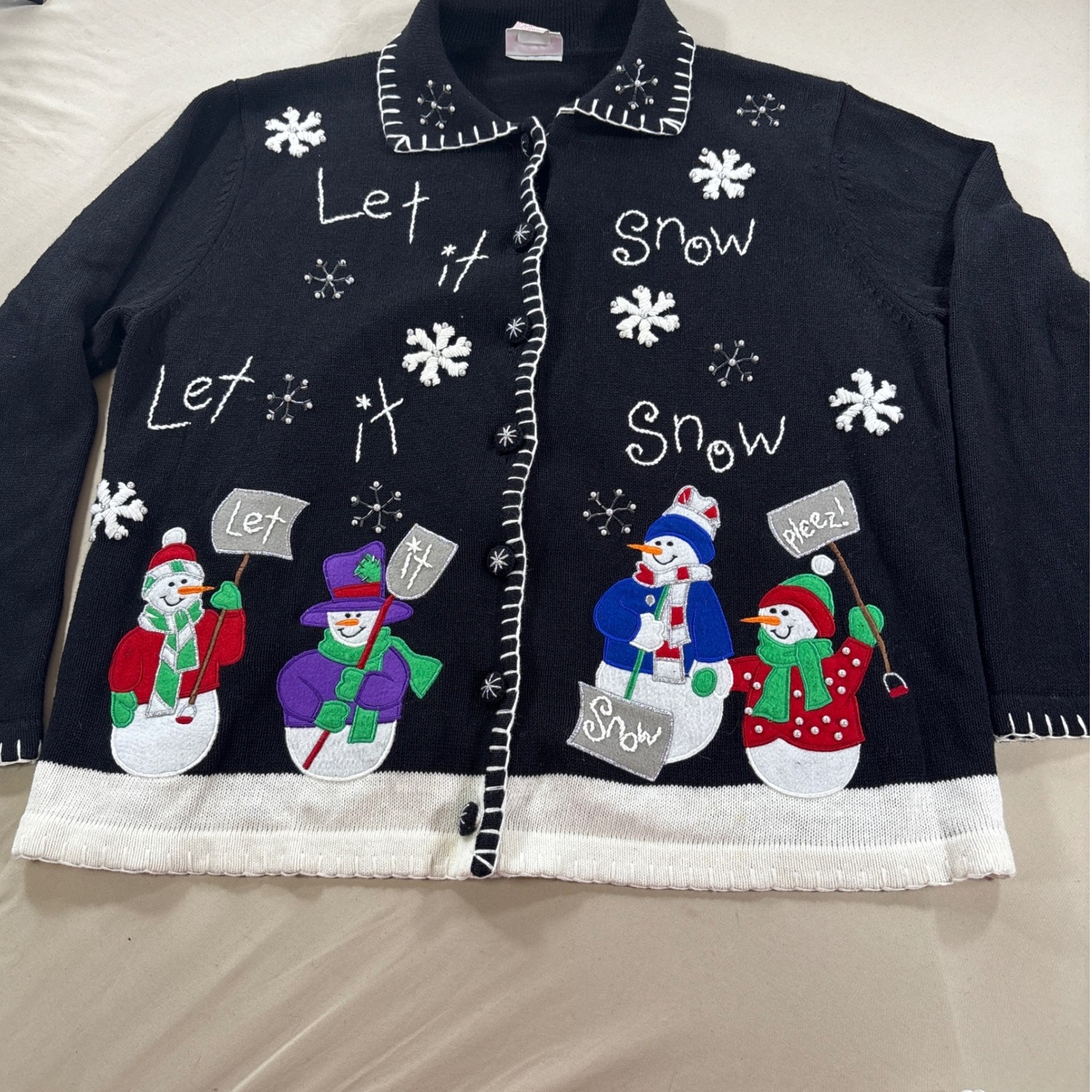 Crystal Kobe Woman Ugly Christmas Sweater Snowman Holiday Cardigan 1x, Beaded
